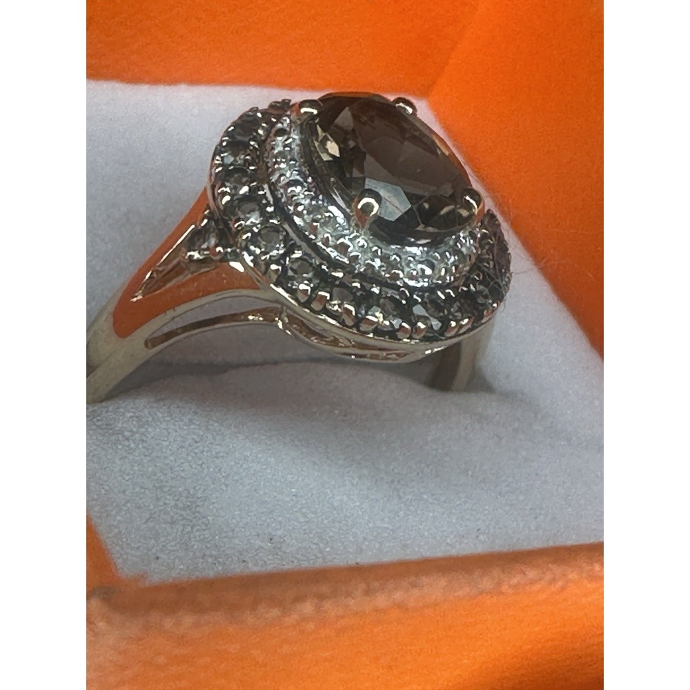 10K Genuine Smokey Topaz & Diamond Halo Ring Size 7 - Picture 2 of 6